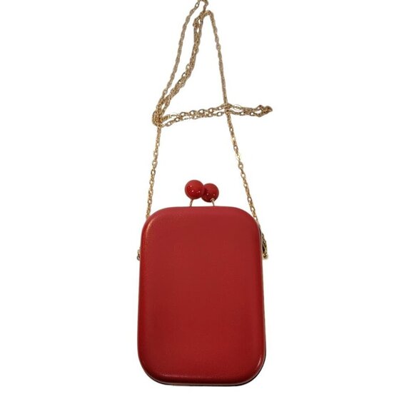 Adorable Elizabeth Arden Red Clutch / Crossbody Bag w Gold Chain - Picture 4 of 13